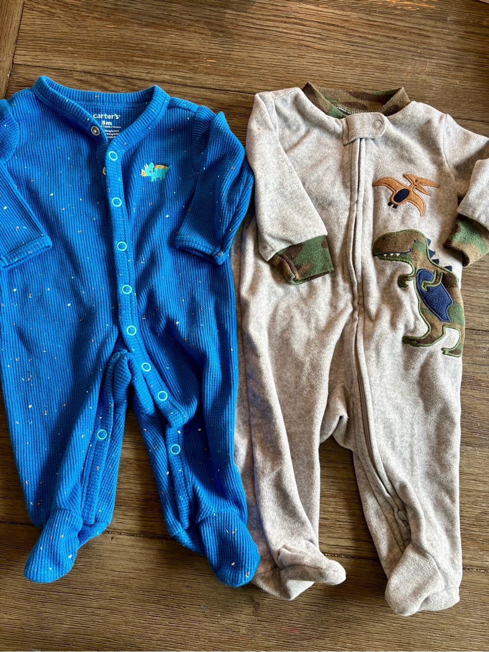 Set of 2 Carter's Blue and Grey Footie Sleeper Pajamas Baby 3m